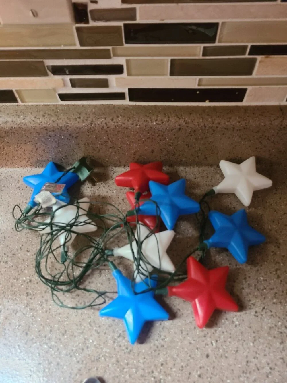 Vintage Blow Mold Red White Blue Stars String Light Patio RV Party Lights 1970’s